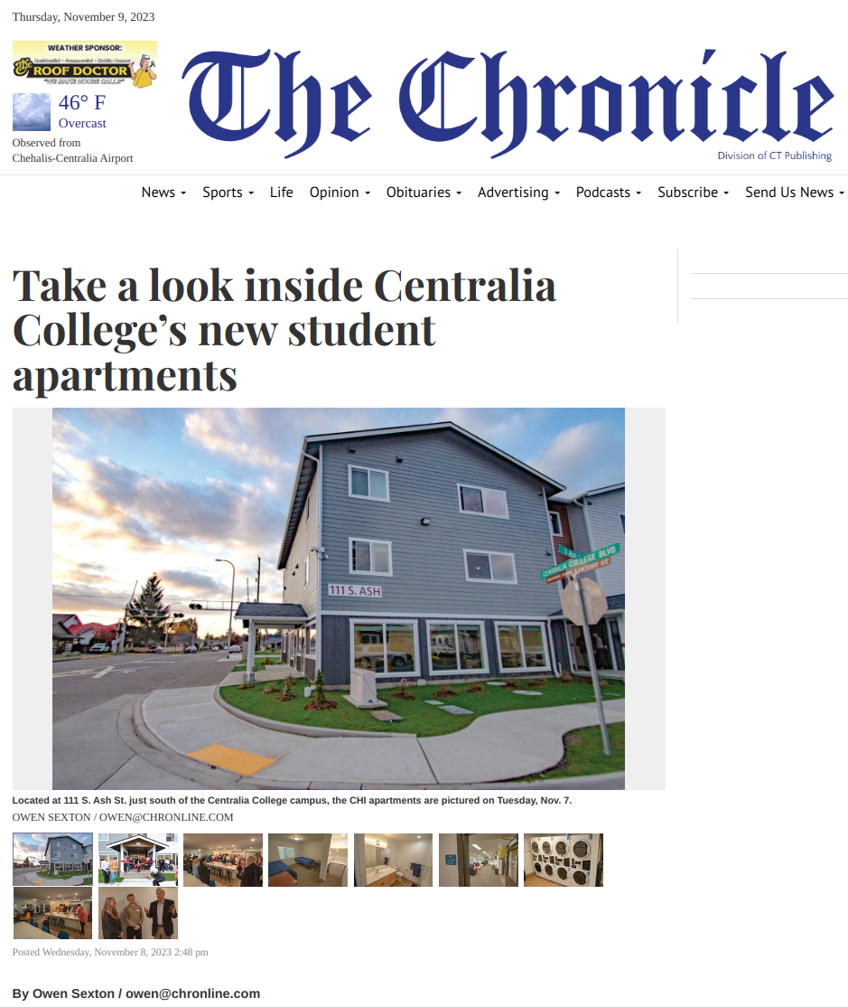 Image of Chronicle headline for story covering our grand opening ceremony.
